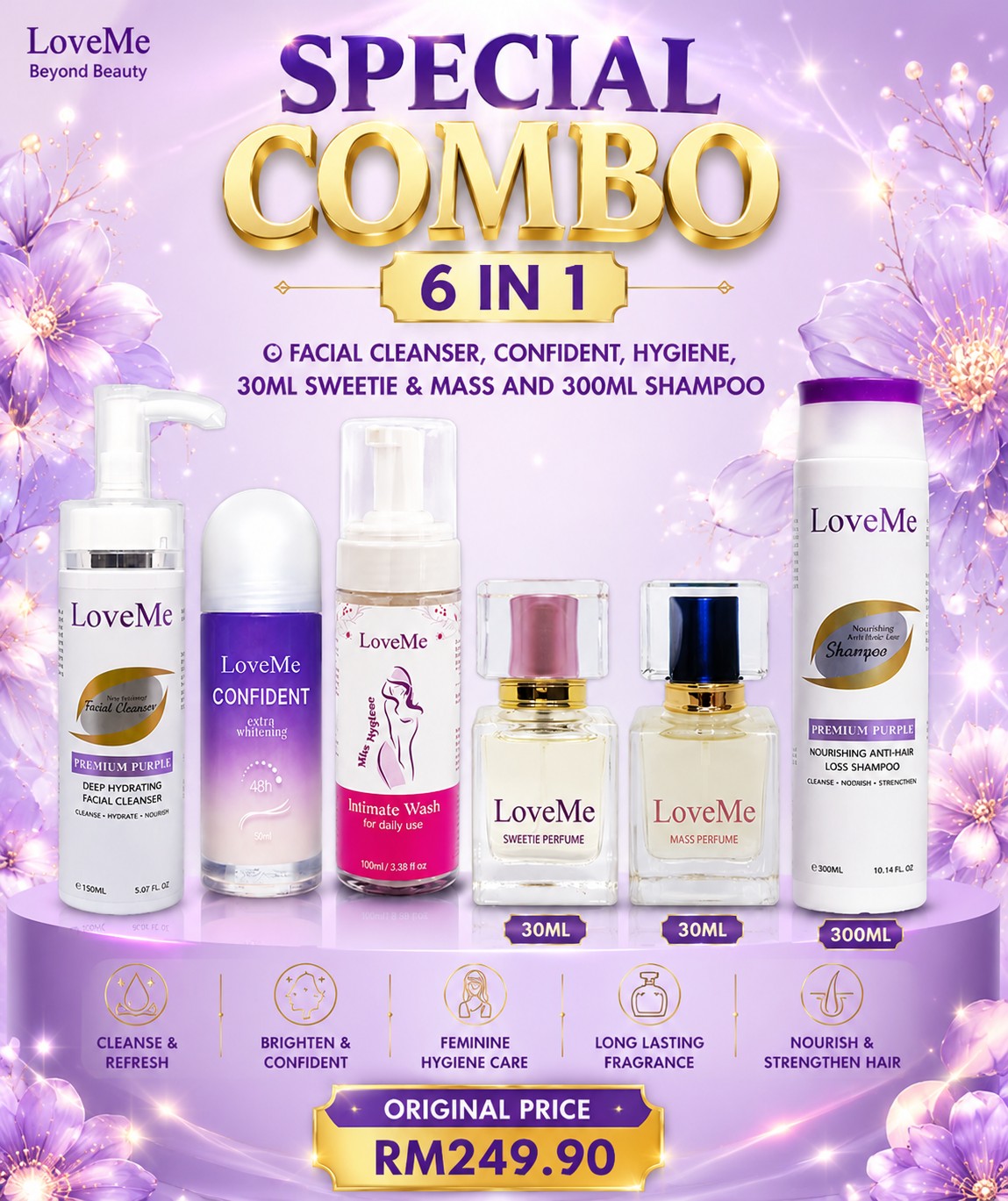 SPECIAL COMBO - FACIAL CLEANSER, CONFIDENT, HYGIENE, 30ML SWEETIE & MASS AND 300ML SHAMPOO,