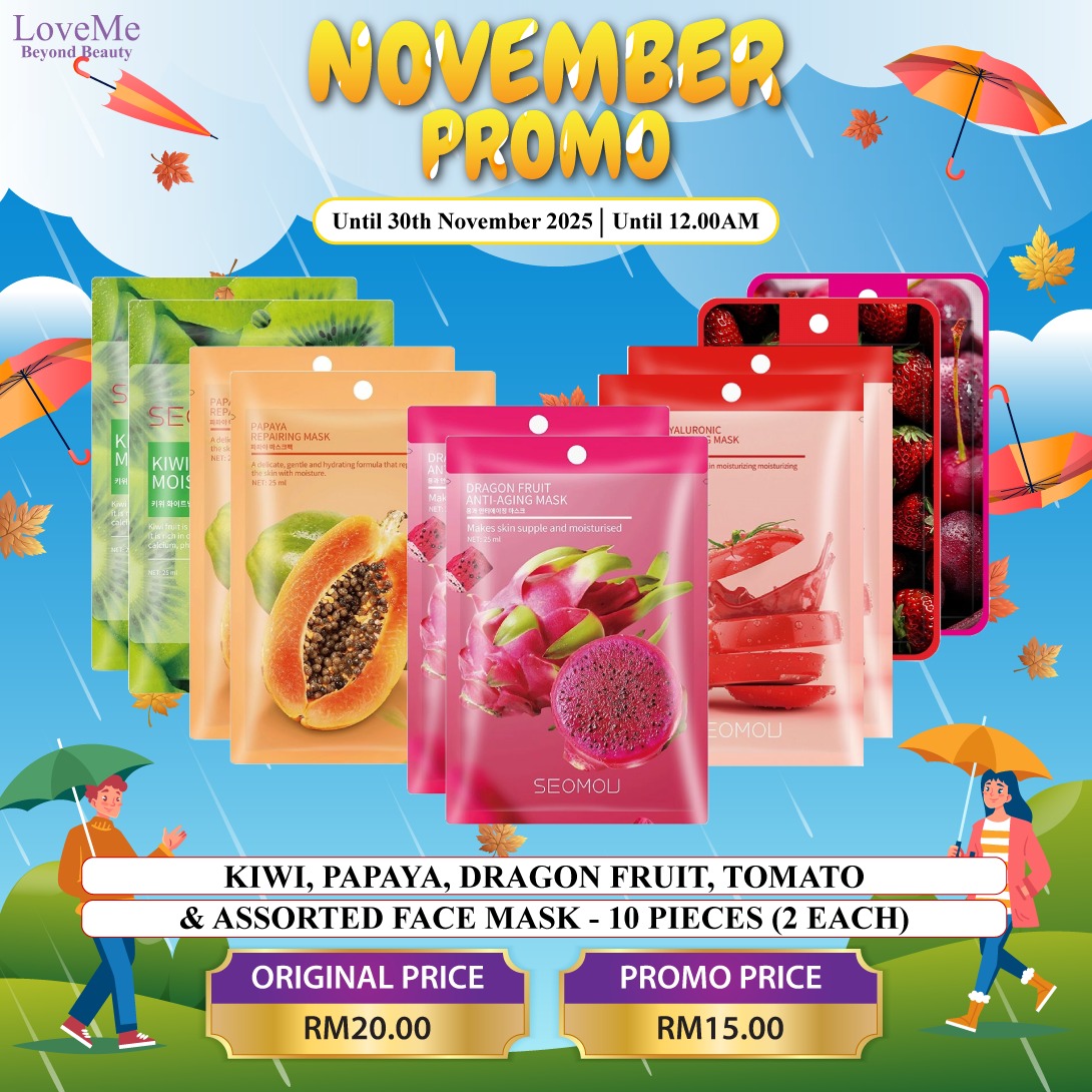 KIWI, PAPAYA, DRAGON FRUIT, TOMATO & ASSORTED FACE MASK - 10 UNITS (2 EACH)